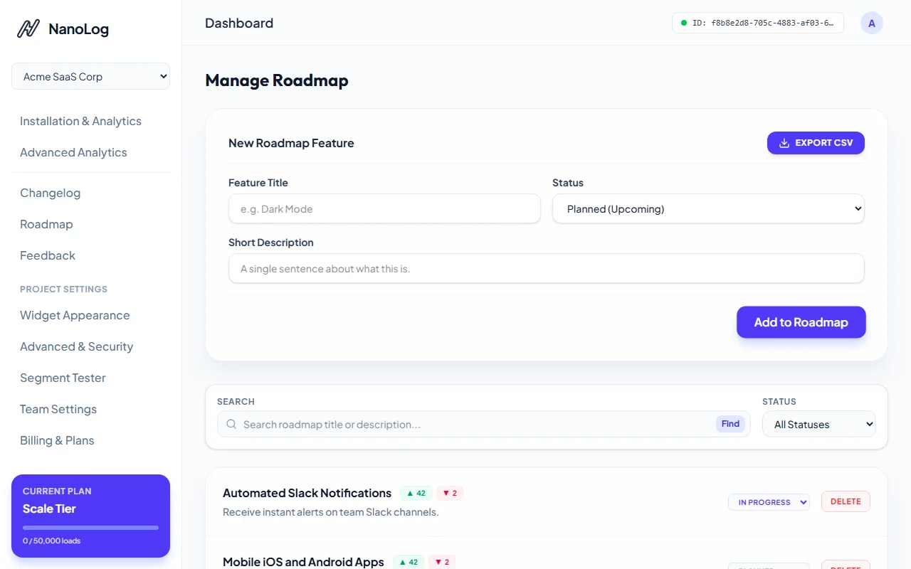 Dashboard Roadmap Planner