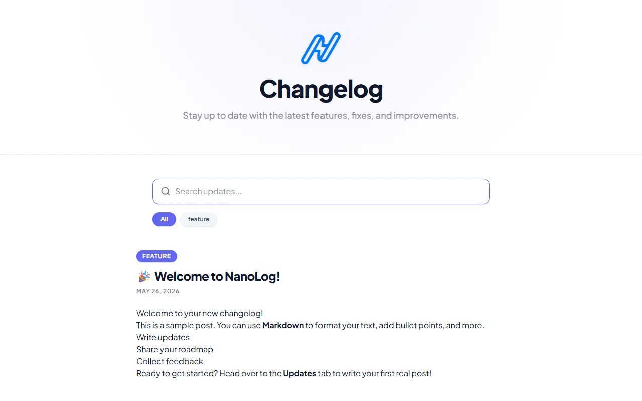 Hosted Public Changelog Page