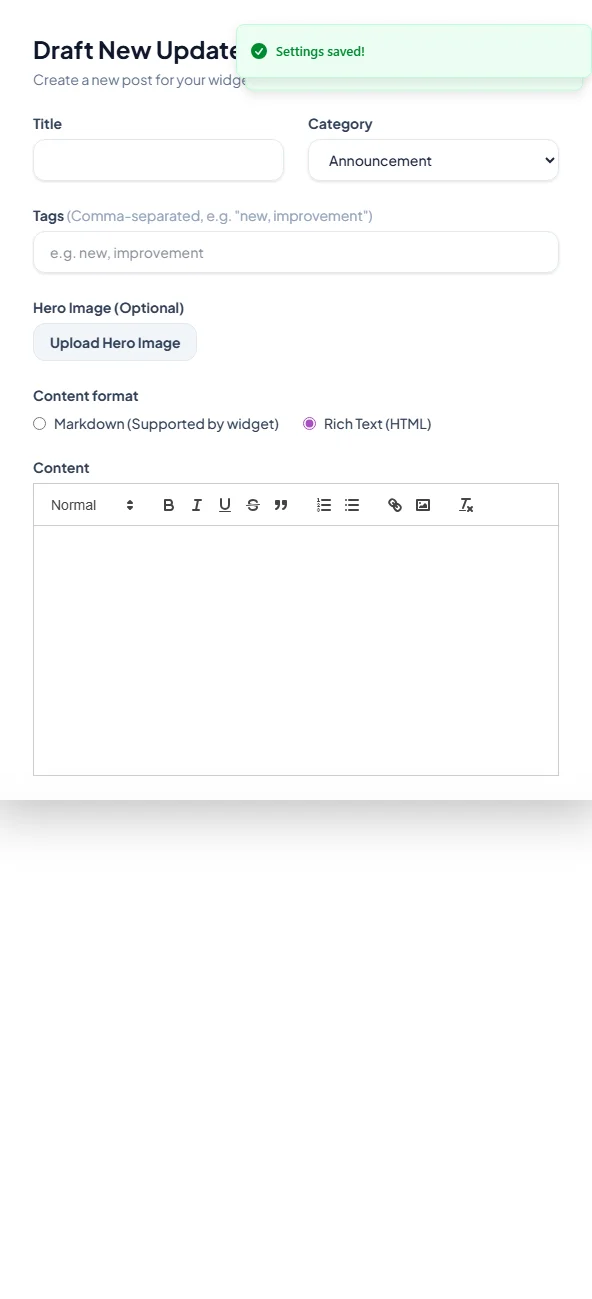 New Update Editor Dashboard