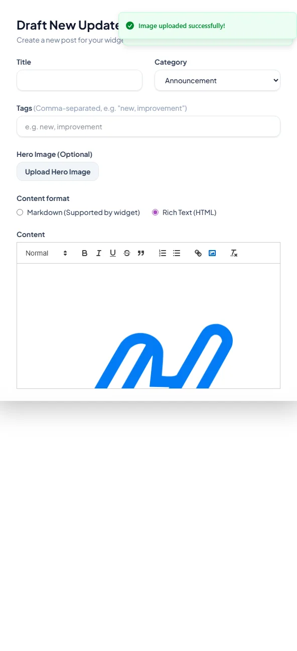 Image Upload Editor Toolbar