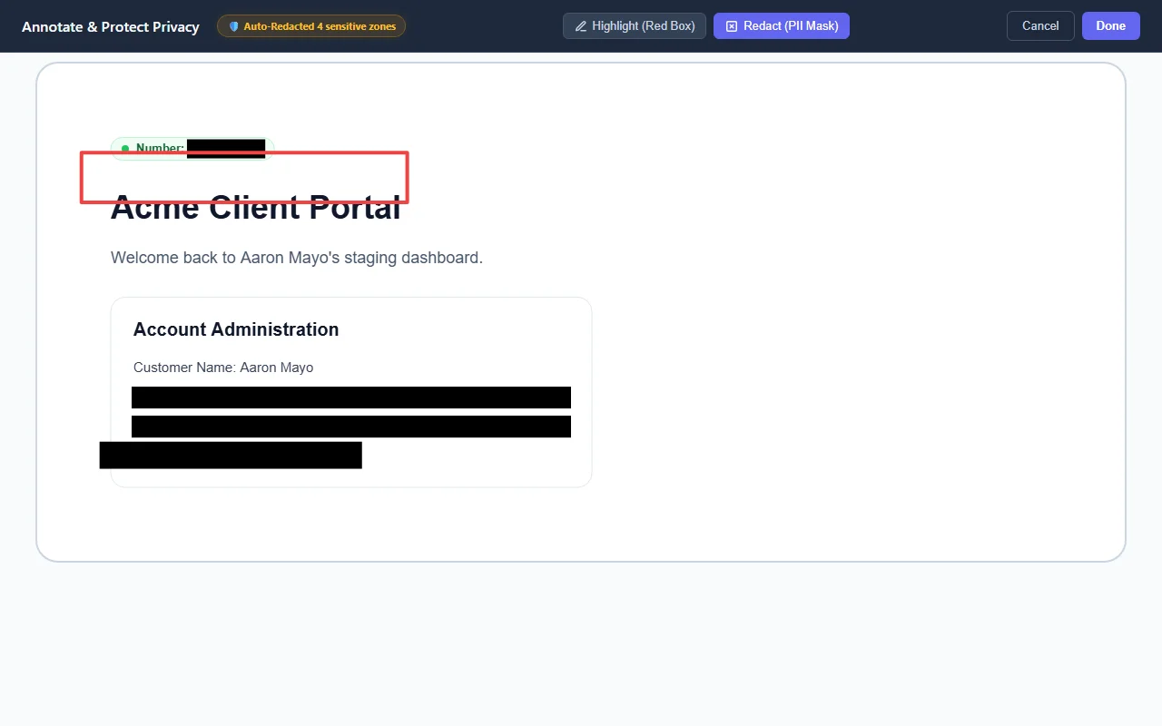 Client-Side Visual Redaction Canvas Workspace
